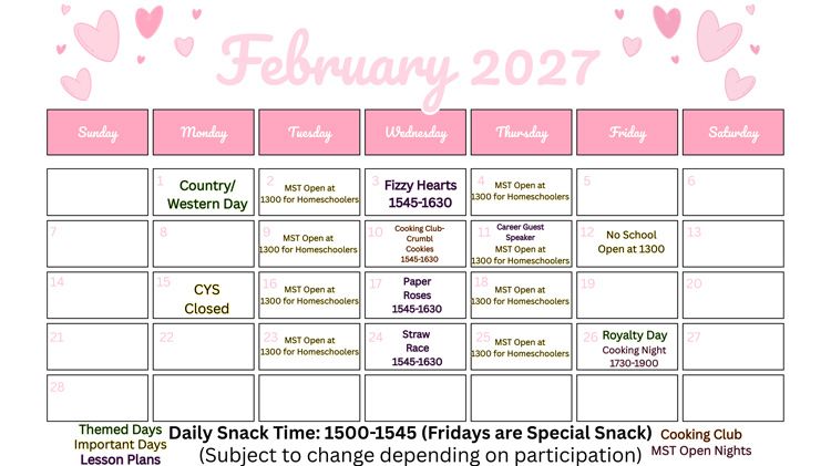 MST February Calendar