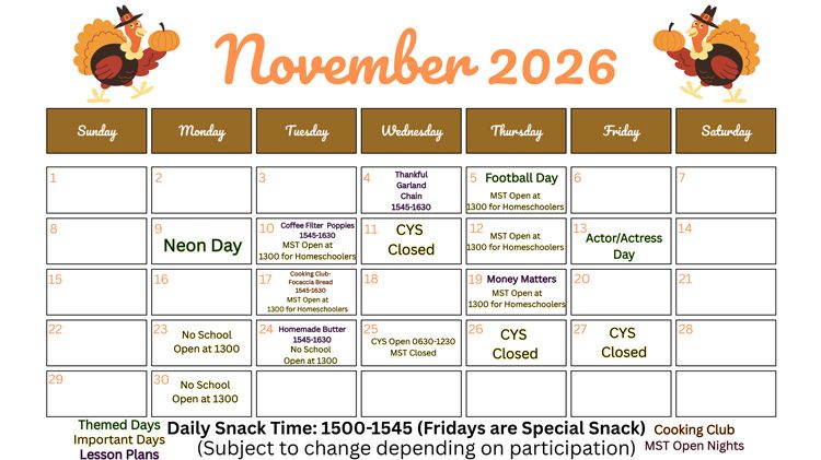 MST November Calendar Events