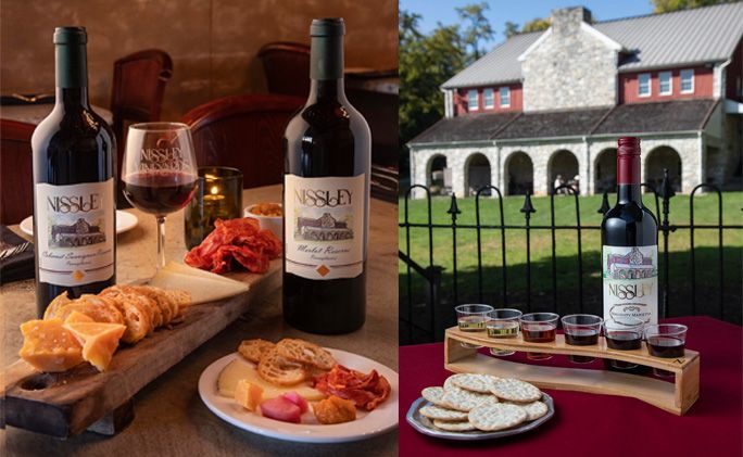 Nissley wine bottles, flights, food, building.jpg