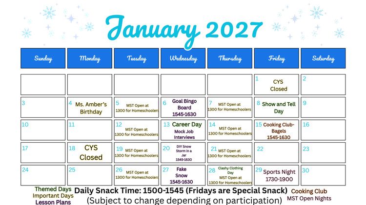 MST January calendar