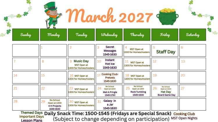 MST March Calendar