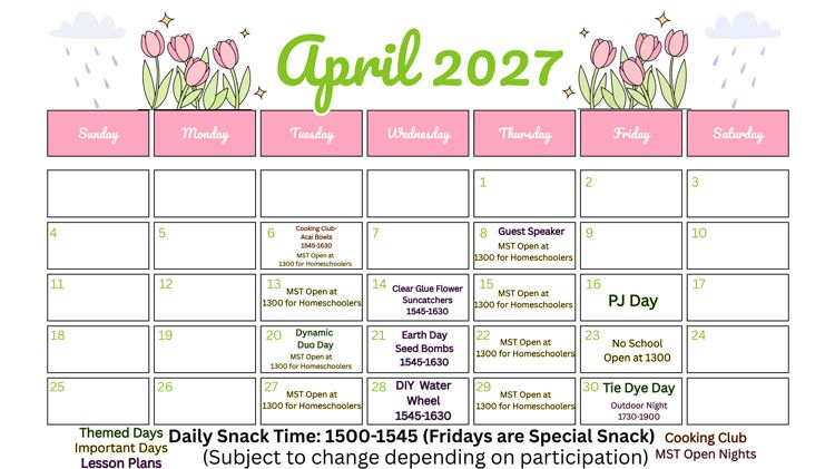 MST April Calendar